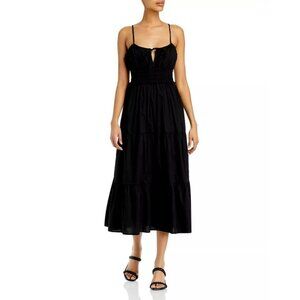 WAYF Wisteria Whimsigoth Midi Milkmaid Dress Black Tie Front Smocked Waist Sz M